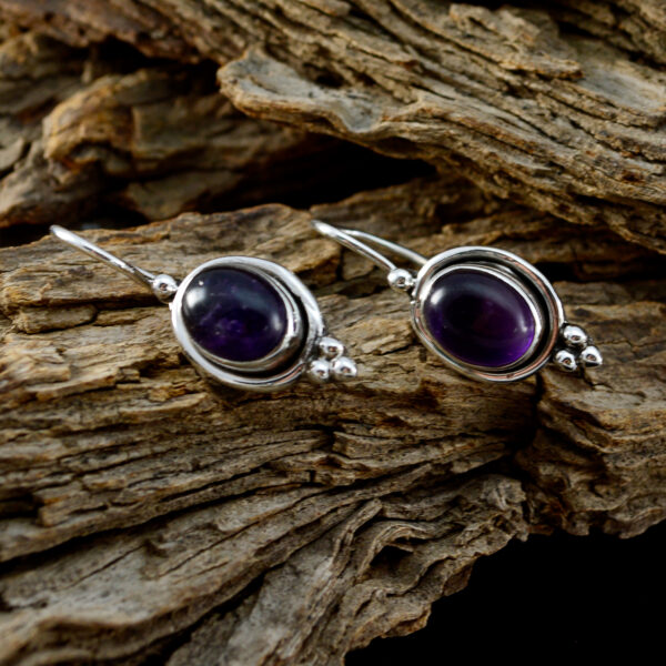 Riyo Real Gemstones round Cabochon Purple Amethyst Silver Earring gift fordaughter day