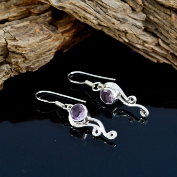 Riyo Real Gemstones round Faceted Purple Amethyst Silver Earrings handmade gift